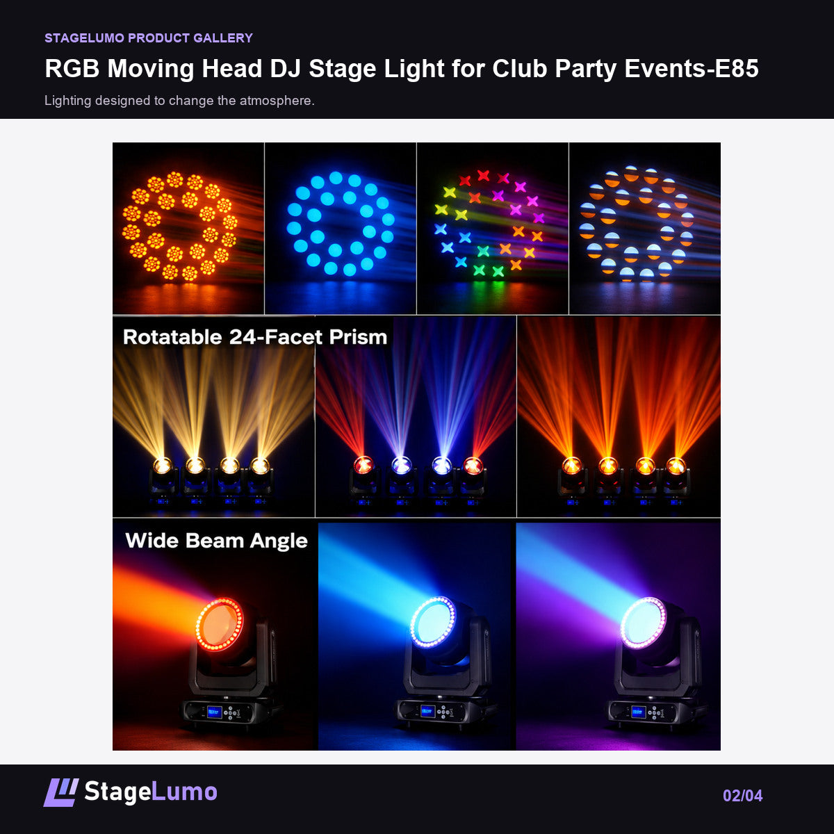 RGB Moving Head DJ Stage Light for Club Party Events-E85 - StageLumo image 2