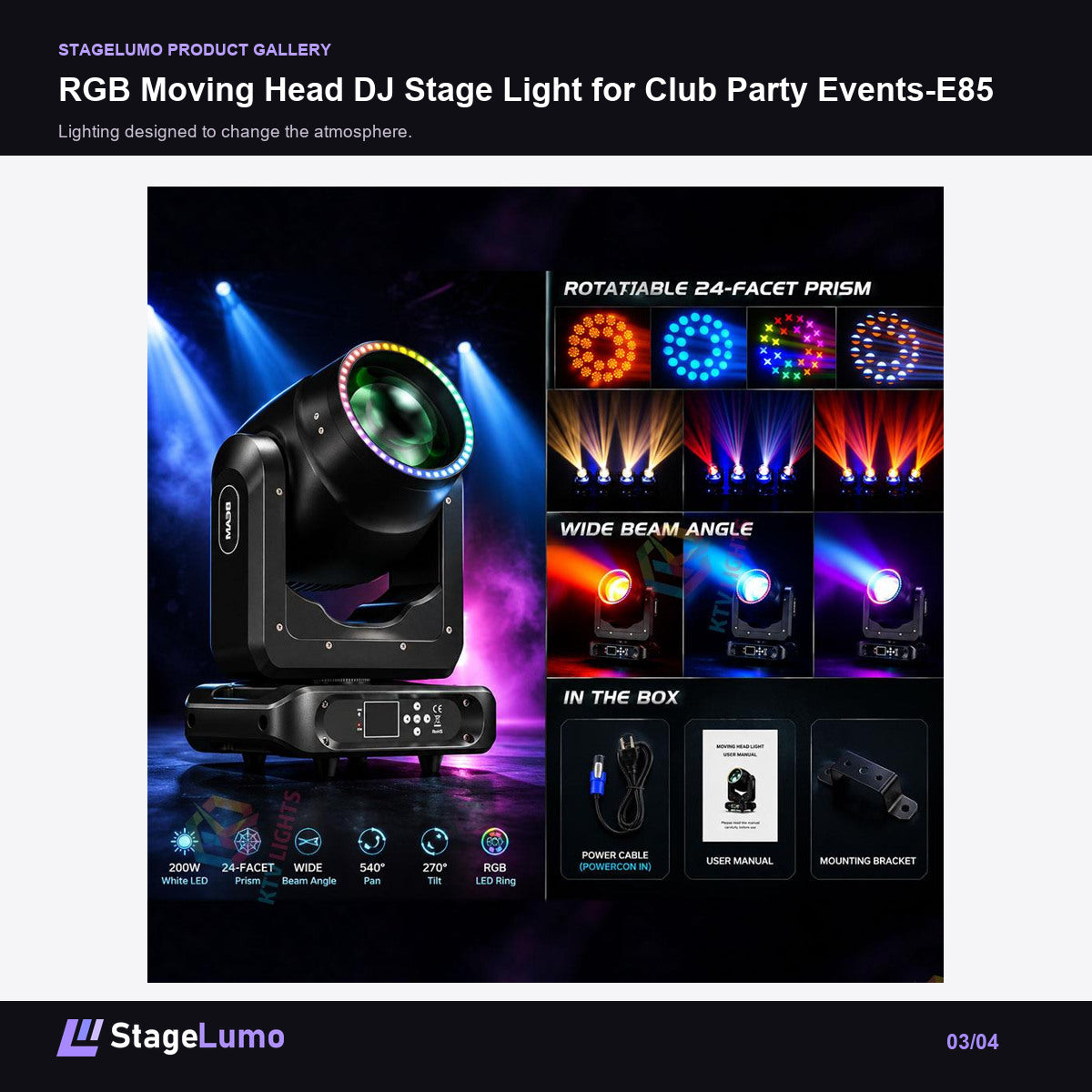 RGB Moving Head DJ Stage Light for Club Party Events-E85 - StageLumo image 3