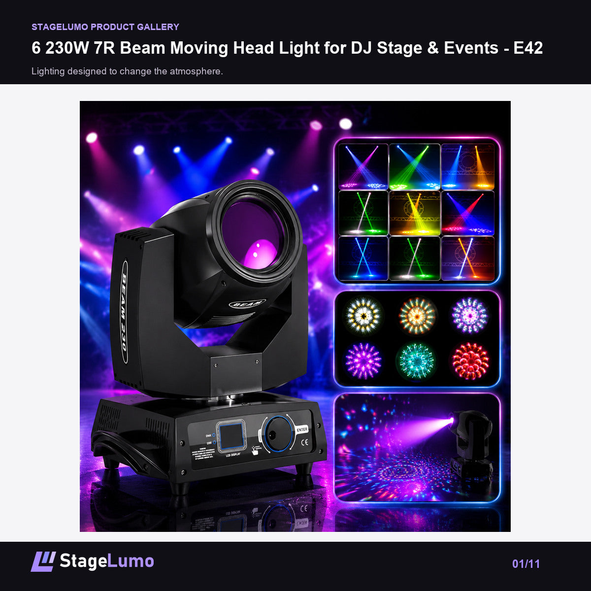 6 230W 7R Beam Moving Head Light for DJ Stage & Events - E42 - StageLumo image 1