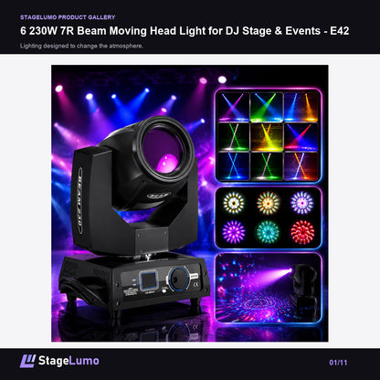 6 230W 7R Beam Moving Head Light for DJ Stage & Events - E42 - StageLumo image 1