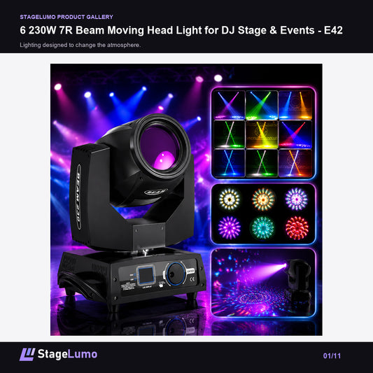 6 230W 7R Beam Moving Head Light for DJ Stage & Events - E42 - StageLumo image 1