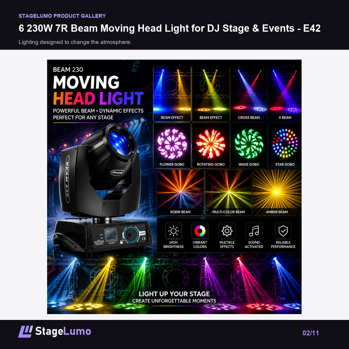 6 230W 7R Beam Moving Head Light for DJ Stage & Events - E42 - StageLumo image 2