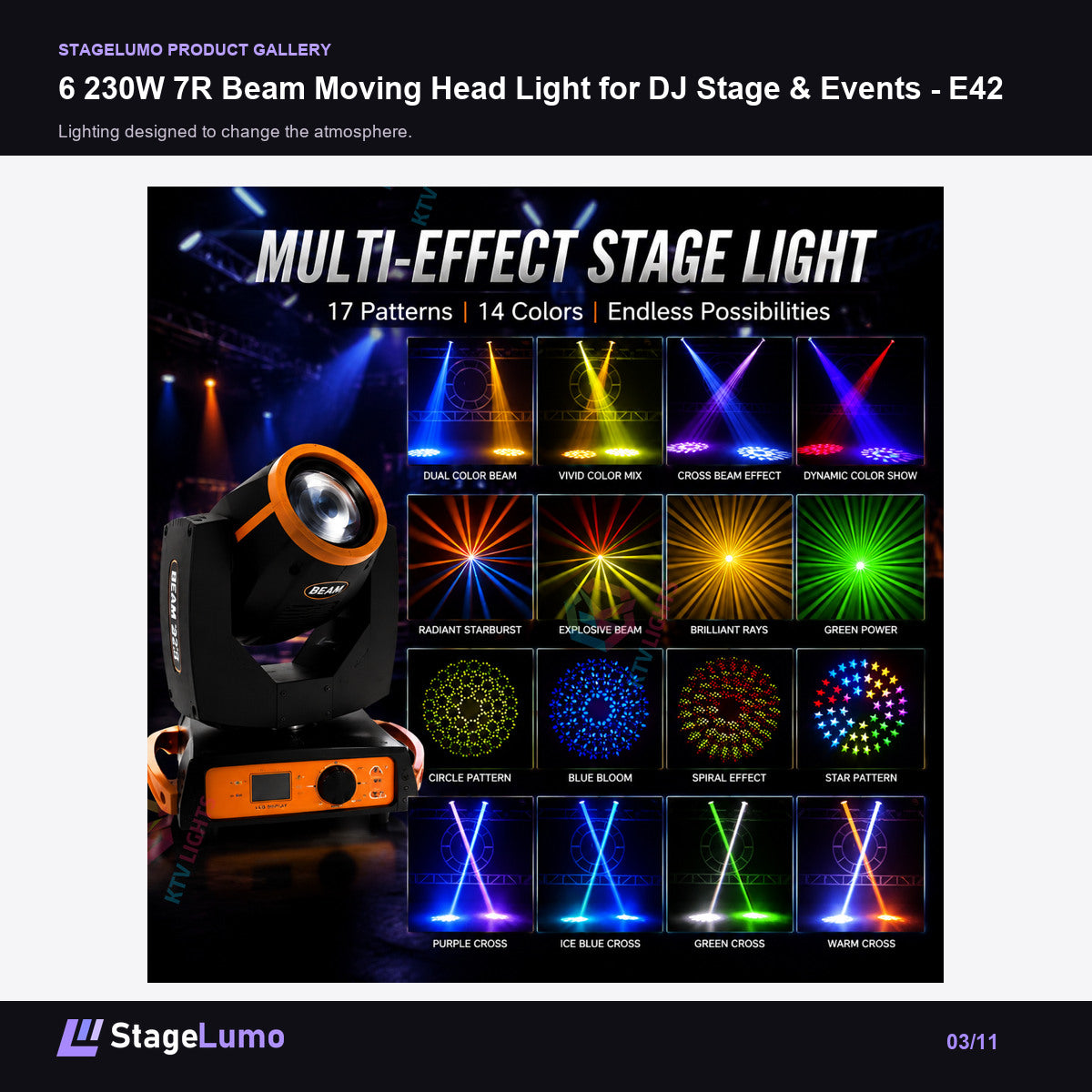 6 230W 7R Beam Moving Head Light for DJ Stage & Events - E42 - StageLumo image 3