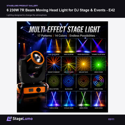 6 230W 7R Beam Moving Head Light for DJ Stage & Events - E42 - StageLumo image 3