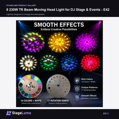 6 230W 7R Beam Moving Head Light for DJ Stage & Events - E42 - StageLumo image 5