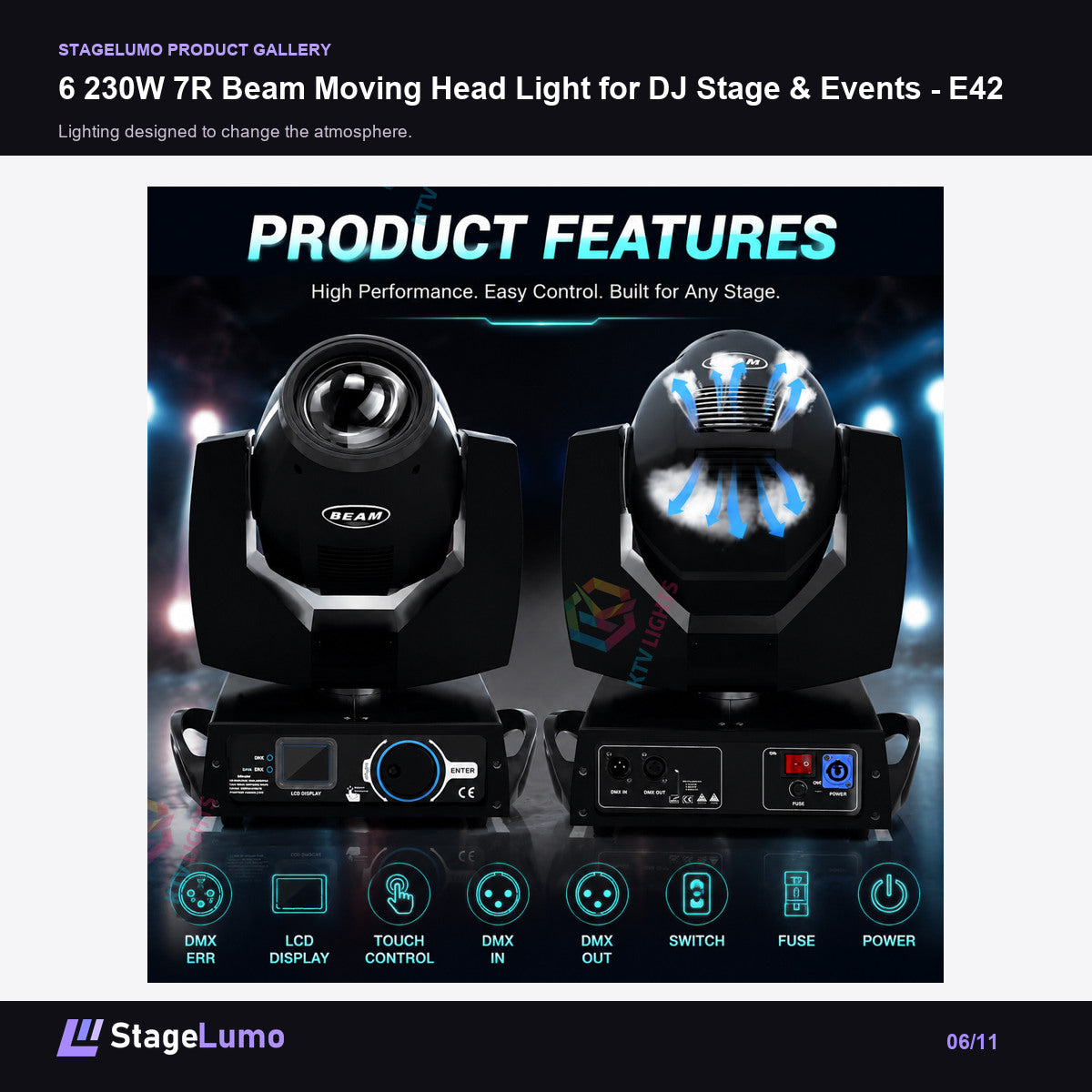 6 230W 7R Beam Moving Head Light for DJ Stage & Events - E42 - StageLumo image 6