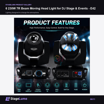 6 230W 7R Beam Moving Head Light for DJ Stage & Events - E42 - StageLumo image 6