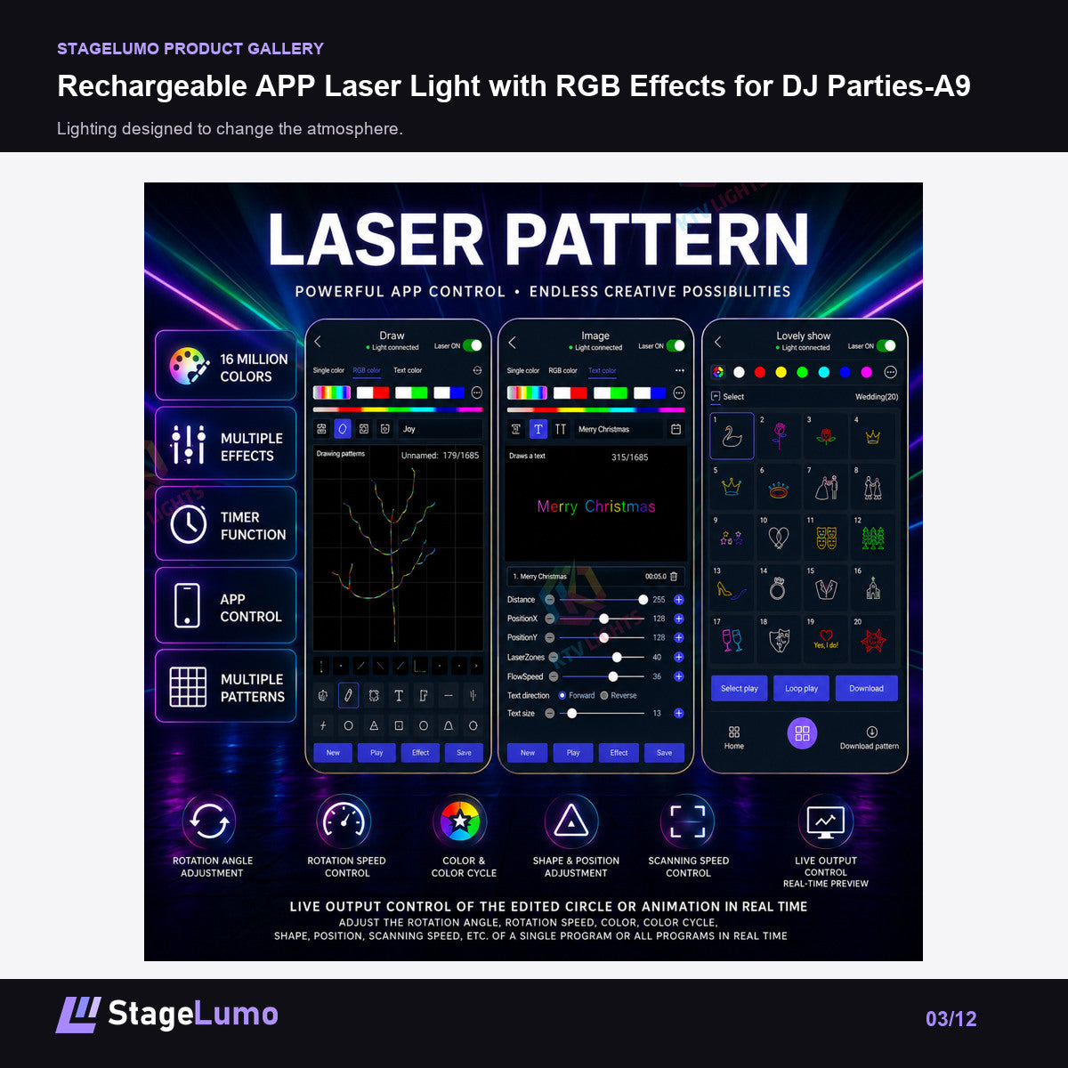 Rechargeable APP Laser Light with RGB Effects for DJ Parties-A9 - StageLumo image 3