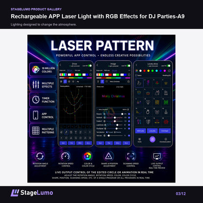 Rechargeable APP Laser Light with RGB Effects for DJ Parties-A9 - StageLumo image 3