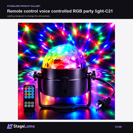 Remote control voice controlled RGB party light-C21 - StageLumo image 1