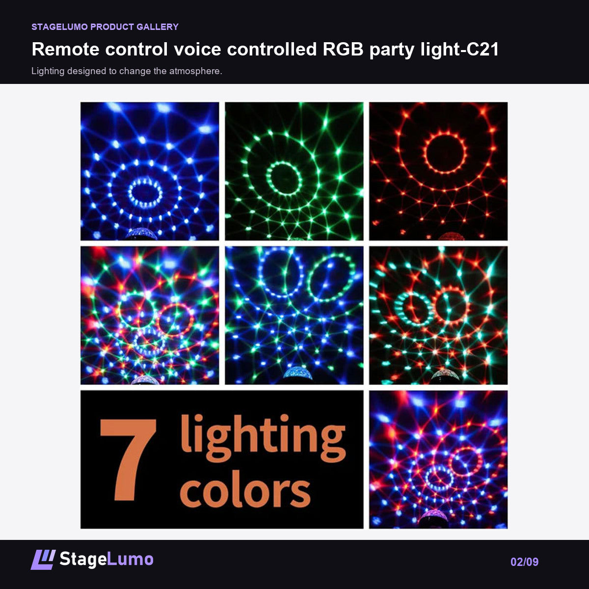 Remote control voice controlled RGB party light-C21 - StageLumo image 2