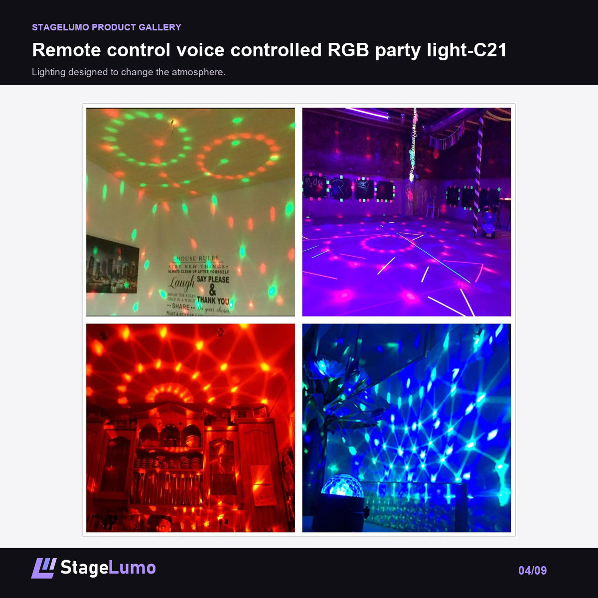 Remote control voice controlled RGB party light-C21 - StageLumo image 4