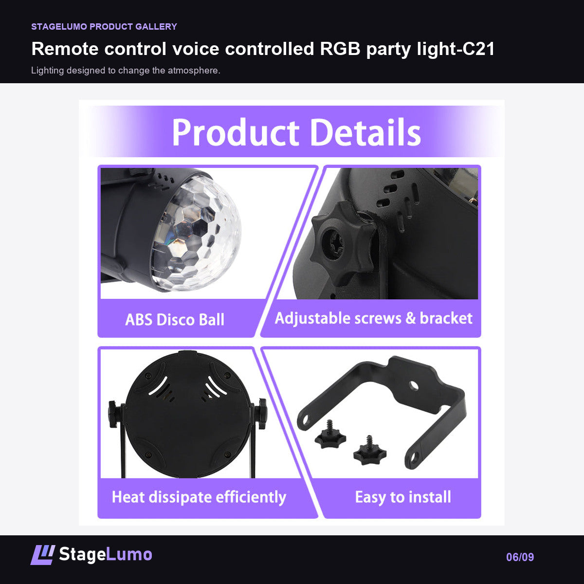 Remote control voice controlled RGB party light-C21 - StageLumo image 6
