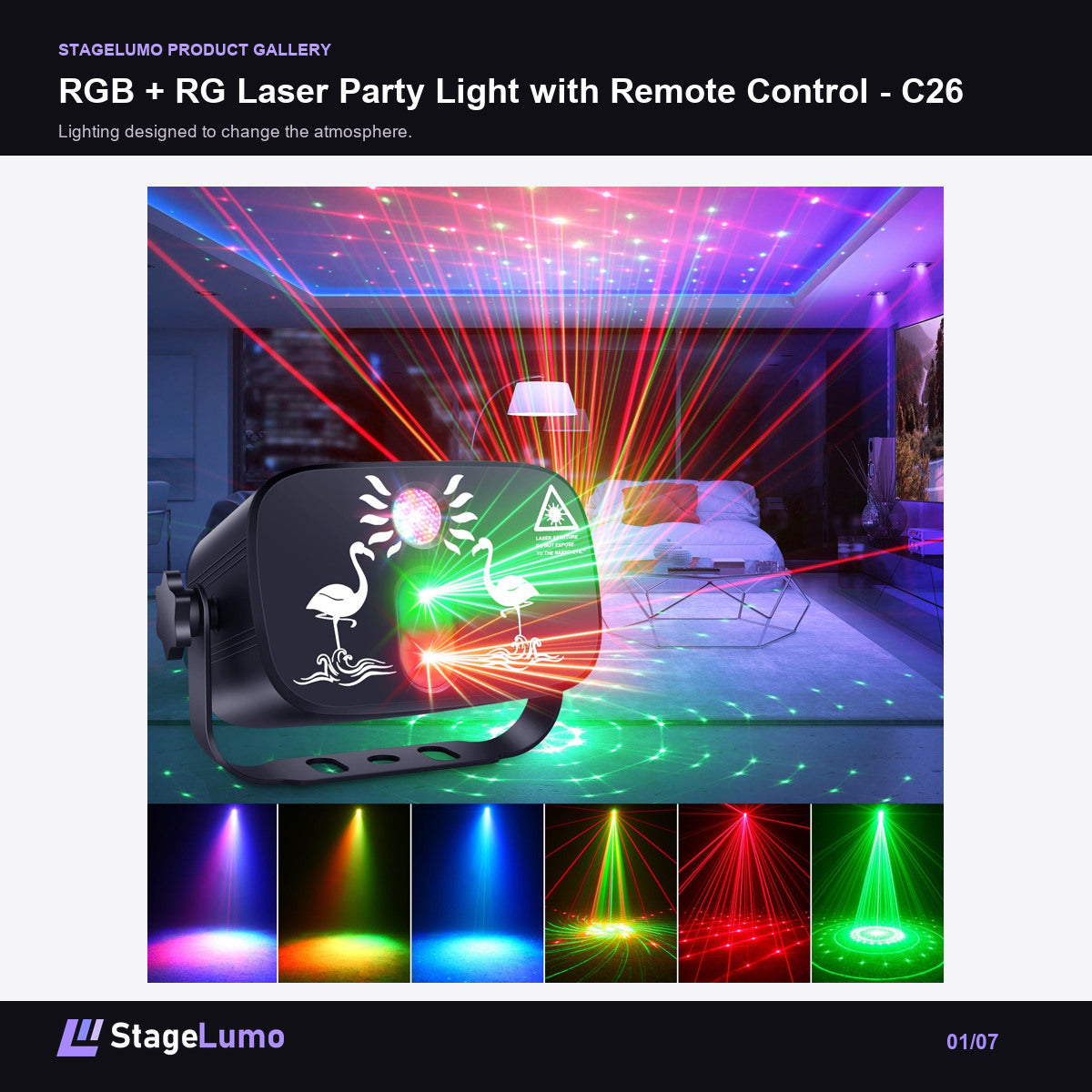 RGB + RG Laser Party Light with Remote Control - C26 - StageLumo image 1