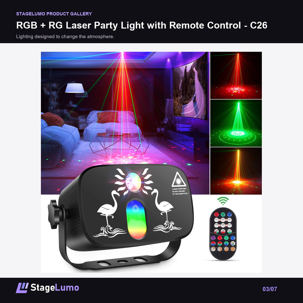 RGB + RG Laser Party Light with Remote Control - C26 - StageLumo image 3