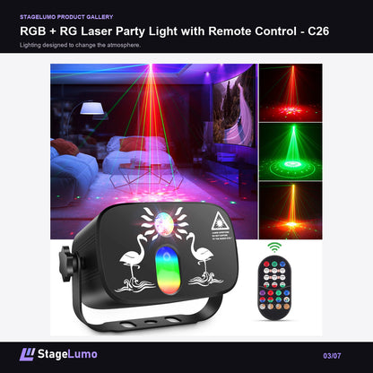 RGB + RG Laser Party Light with Remote Control - C26 - StageLumo image 3