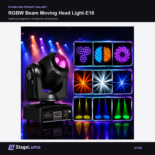 RGBW Beam Moving Head Light-E18 - StageLumo image 1