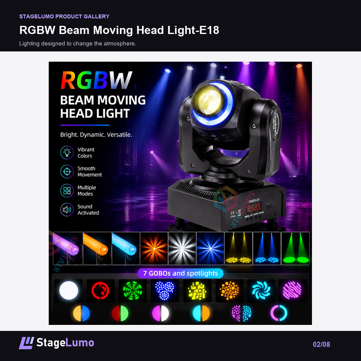 RGBW Beam Moving Head Light-E18 - StageLumo image 2