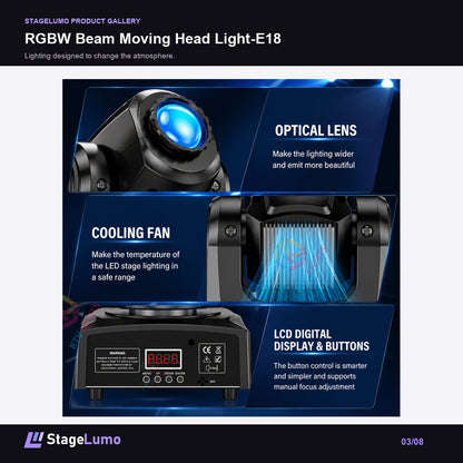 RGBW Beam Moving Head Light-E18 - StageLumo image 3