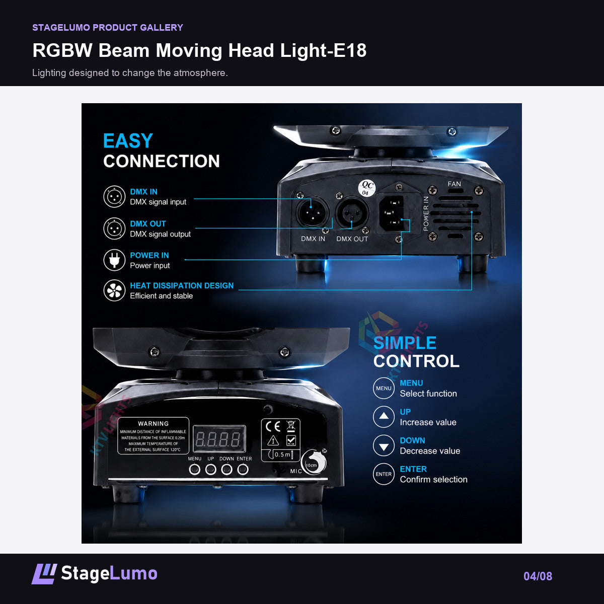 RGBW Beam Moving Head Light-E18 - StageLumo image 4