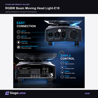 RGBW Beam Moving Head Light-E18 - StageLumo image 4