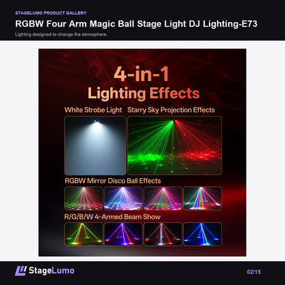 RGBW Four Arm Magic Ball Stage Light DJ Lighting-E73 - StageLumo image 2