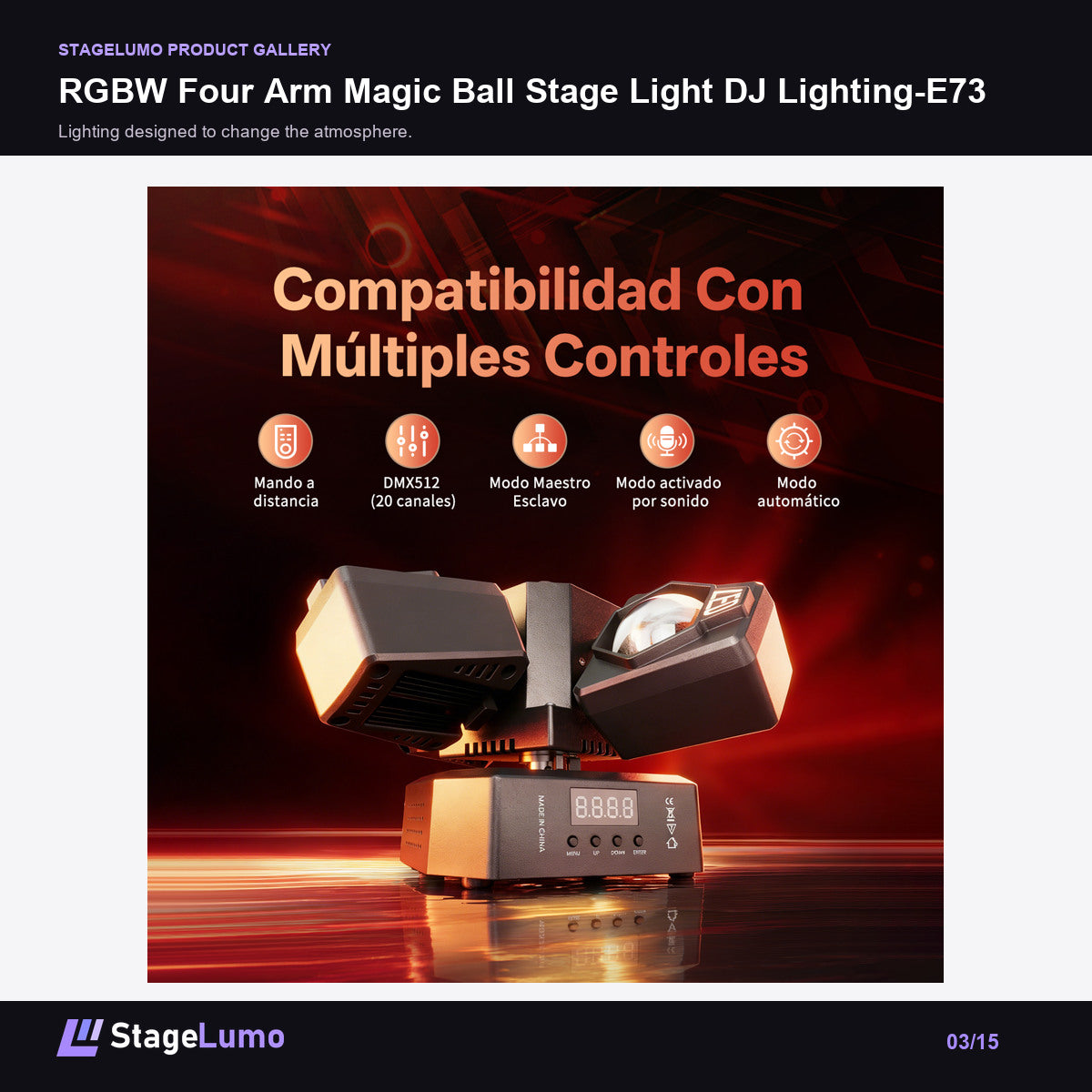 RGBW Four Arm Magic Ball Stage Light DJ Lighting-E73 - StageLumo image 3