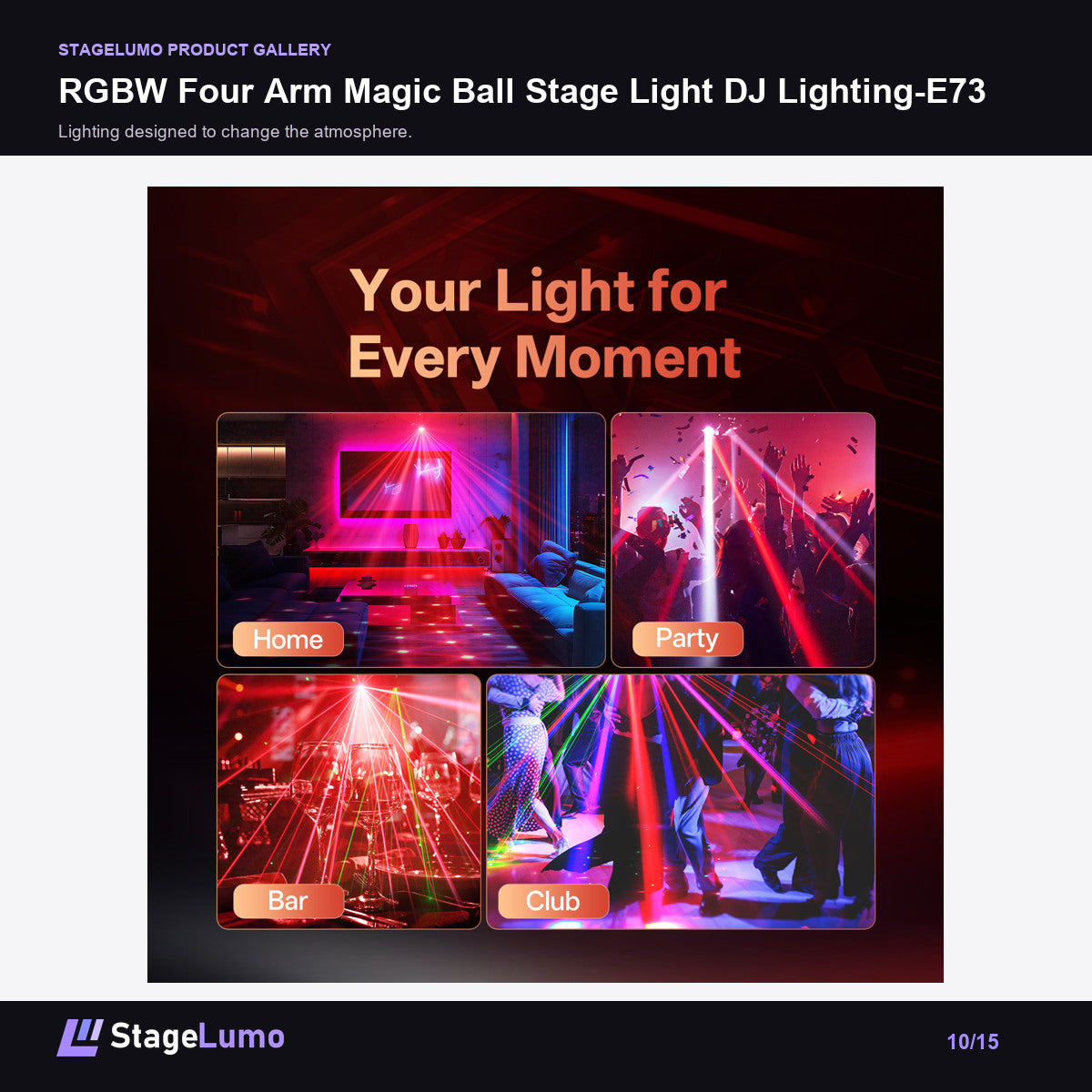 RGBW Four Arm Magic Ball Stage Light DJ Lighting-E73 - StageLumo image 10