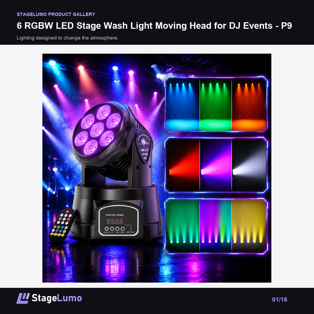 6 RGBW LED Stage Wash Light Moving Head for DJ Events - P9 - StageLumo image 1