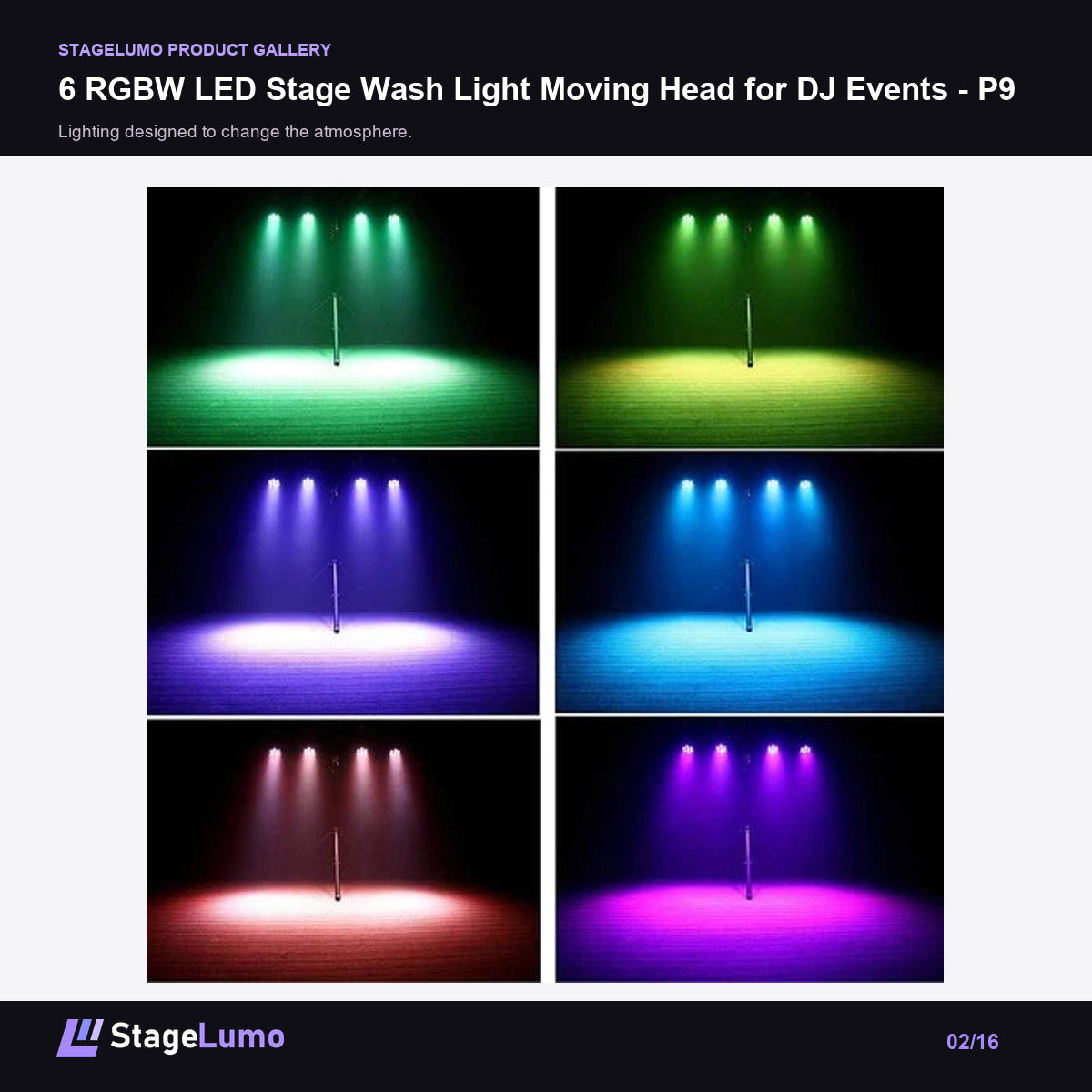 6 RGBW LED Stage Wash Light Moving Head for DJ Events - P9 - StageLumo image 2