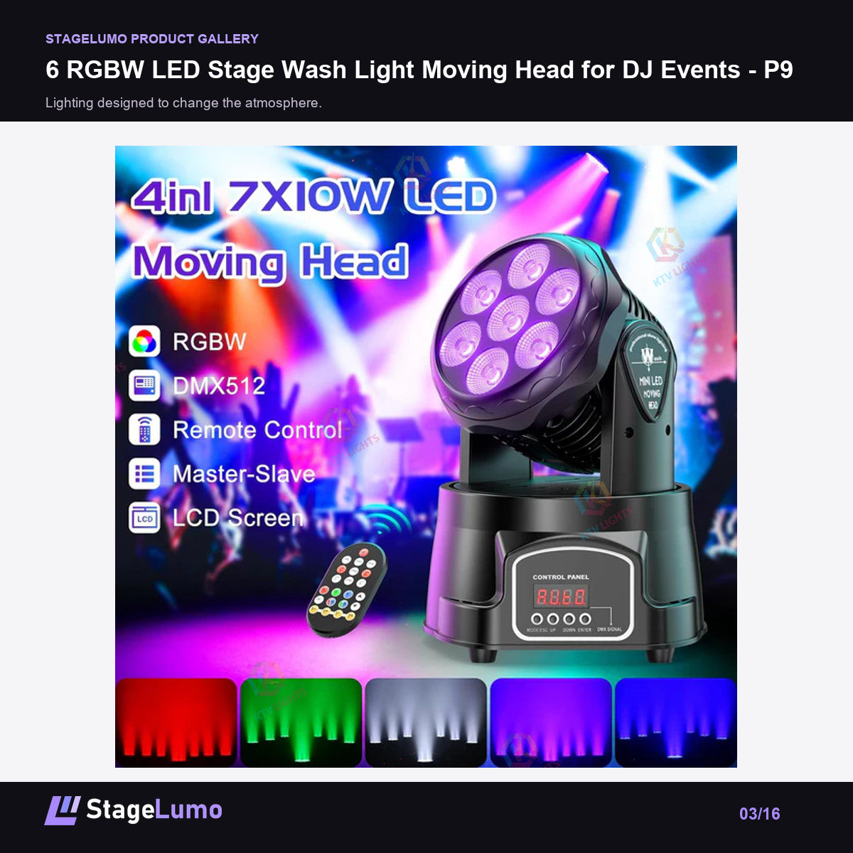 6 RGBW LED Stage Wash Light Moving Head for DJ Events - P9 - StageLumo image 3