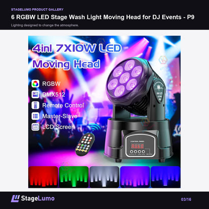 6 RGBW LED Stage Wash Light Moving Head for DJ Events - P9 - StageLumo image 3