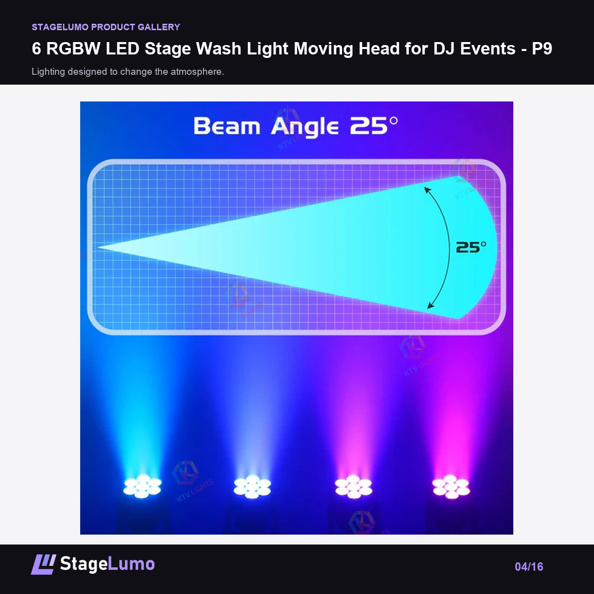 6 RGBW LED Stage Wash Light Moving Head for DJ Events - P9 - StageLumo image 4