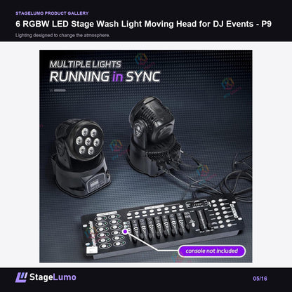 6 RGBW LED Stage Wash Light Moving Head for DJ Events - P9 - StageLumo image 5