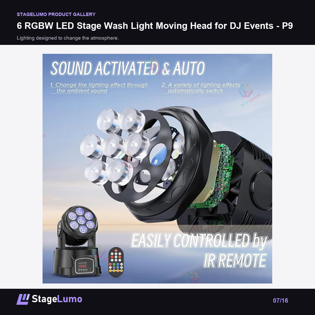 6 RGBW LED Stage Wash Light Moving Head for DJ Events - P9 - StageLumo image 7