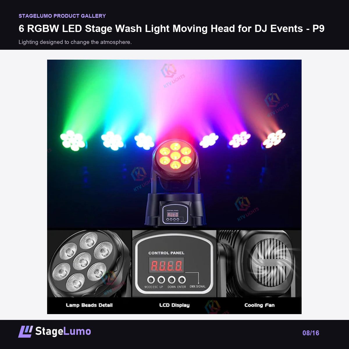 6 RGBW LED Stage Wash Light Moving Head for DJ Events - P9 - StageLumo image 8