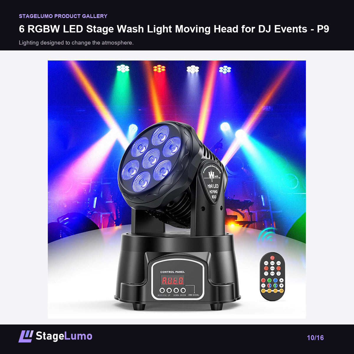 6 RGBW LED Stage Wash Light Moving Head for DJ Events - P9 - StageLumo image 10