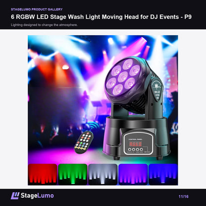 6 RGBW LED Stage Wash Light Moving Head for DJ Events - P9 - StageLumo image 11