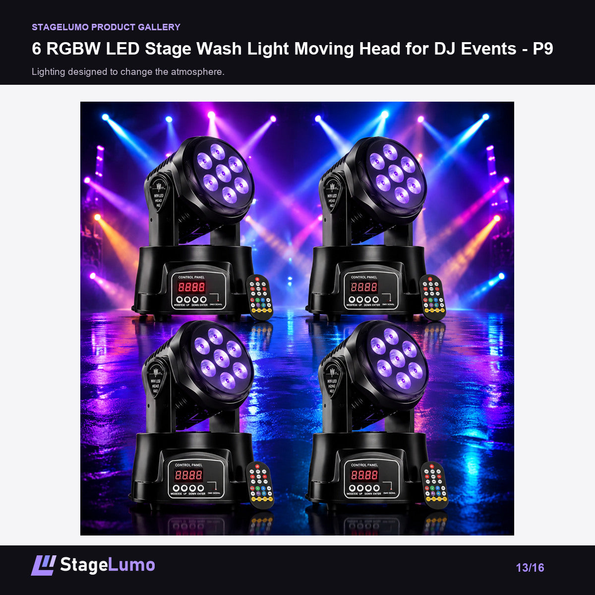 6 RGBW LED Stage Wash Light Moving Head for DJ Events - P9 - StageLumo image 13