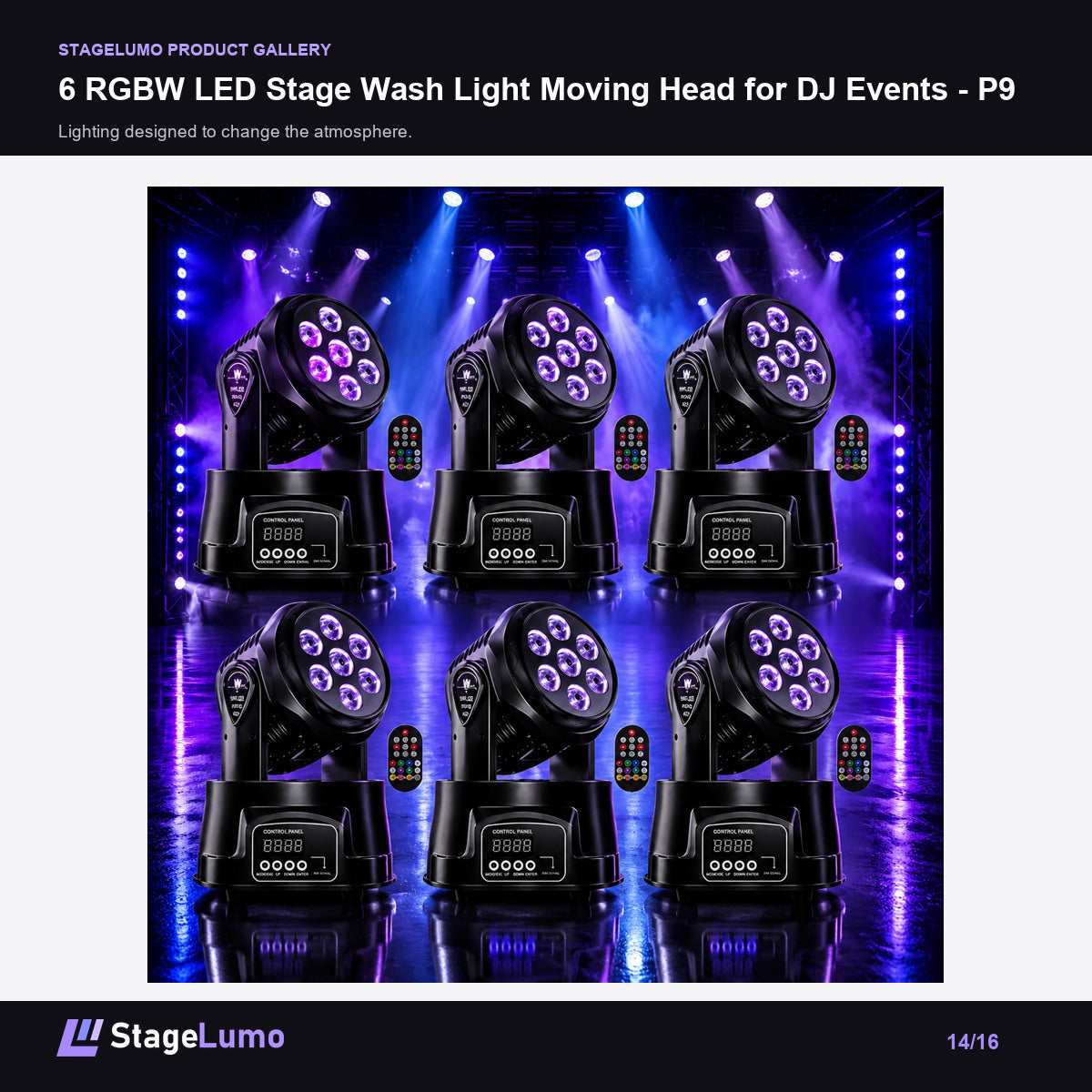 6 RGBW LED Stage Wash Light Moving Head for DJ Events - P9 - StageLumo image 14