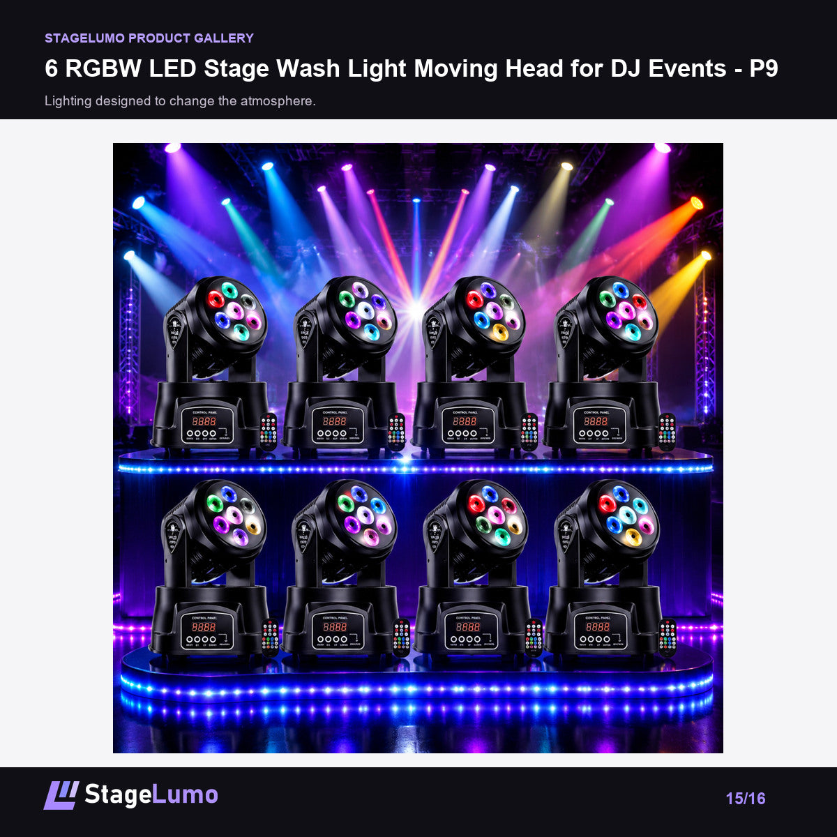 6 RGBW LED Stage Wash Light Moving Head for DJ Events - P9 - StageLumo image 15