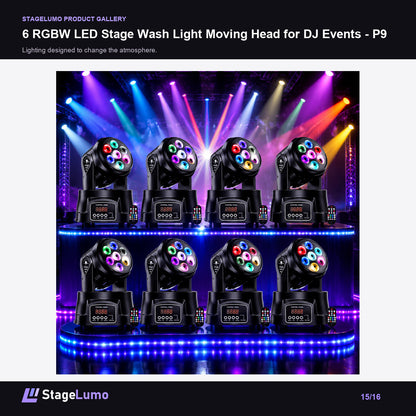 6 RGBW LED Stage Wash Light Moving Head for DJ Events - P9 - StageLumo image 15
