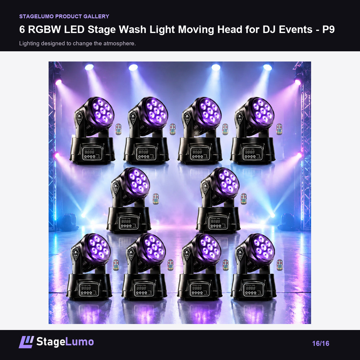 6 RGBW LED Stage Wash Light Moving Head for DJ Events - P9 - StageLumo image 16