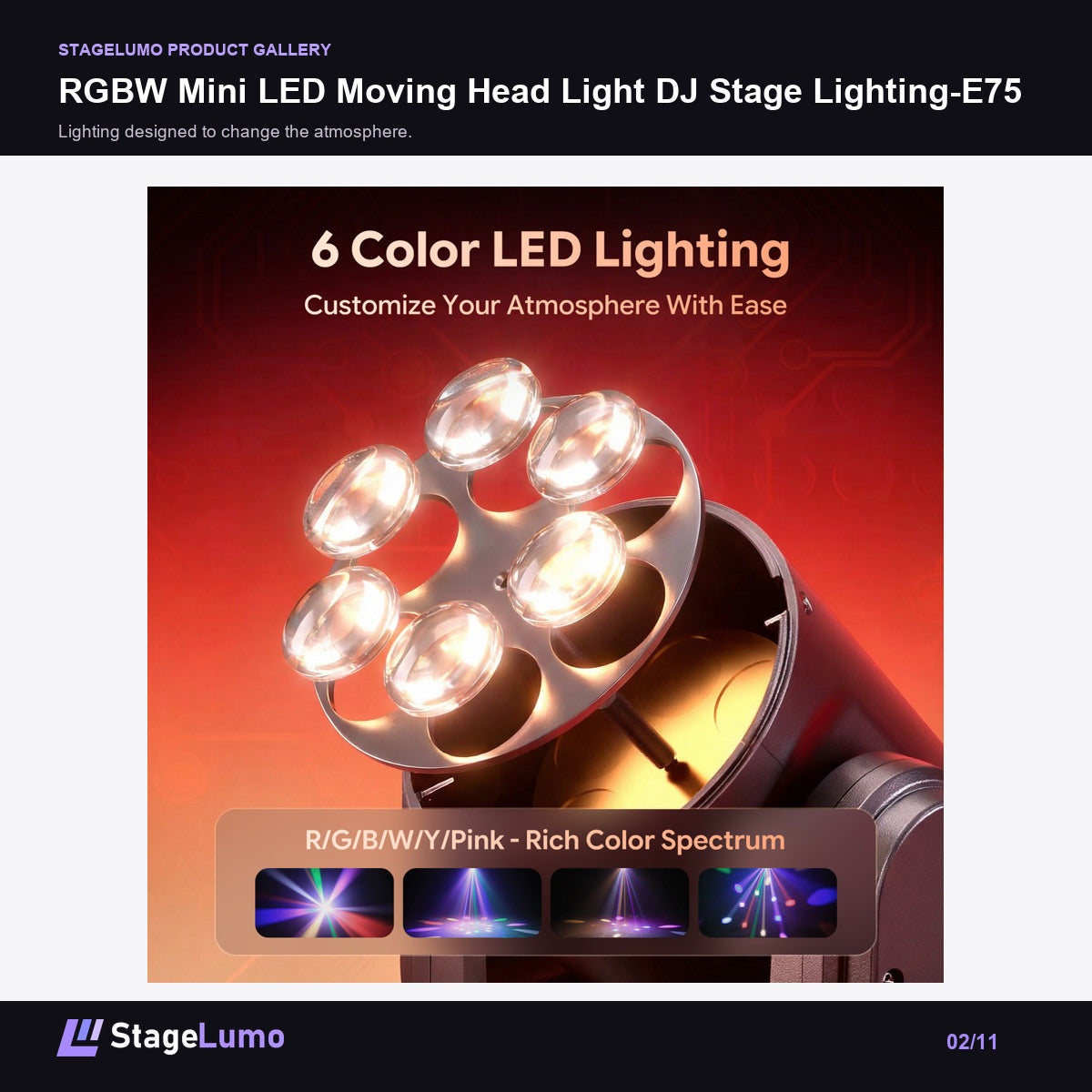 RGBW Mini LED Moving Head Light DJ Stage Lighting-E75 - StageLumo image 2