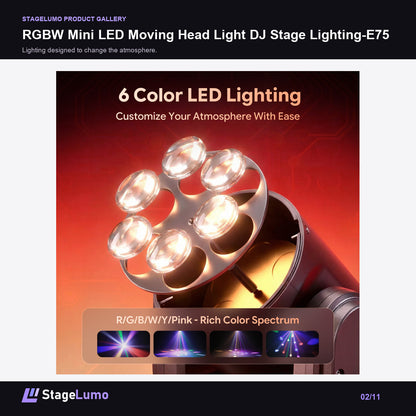 RGBW Mini LED Moving Head Light DJ Stage Lighting-E75 - StageLumo image 2