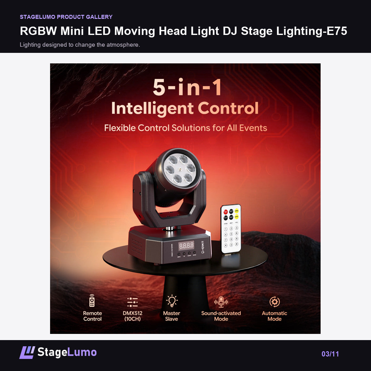 RGBW Mini LED Moving Head Light DJ Stage Lighting-E75 - StageLumo image 3
