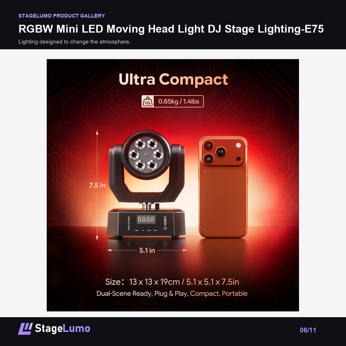 RGBW Mini LED Moving Head Light DJ Stage Lighting-E75 - StageLumo image 6