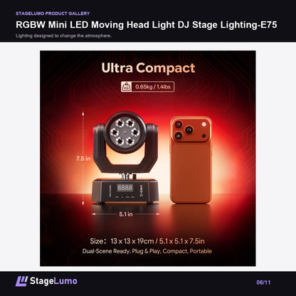 RGBW Mini LED Moving Head Light DJ Stage Lighting-E75 - StageLumo image 6