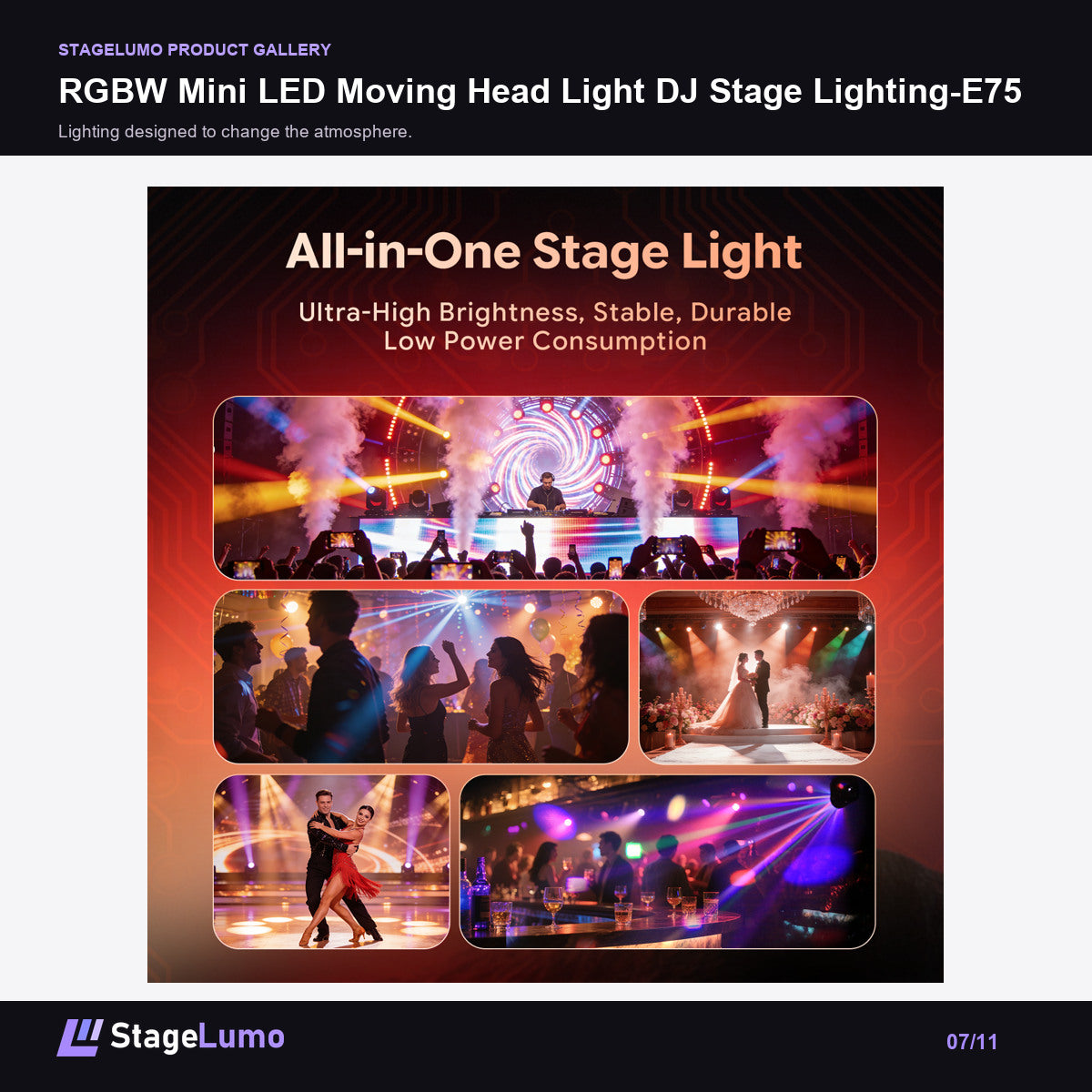 RGBW Mini LED Moving Head Light DJ Stage Lighting-E75 - StageLumo image 7