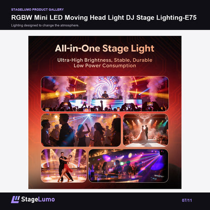 RGBW Mini LED Moving Head Light DJ Stage Lighting-E75 - StageLumo image 7